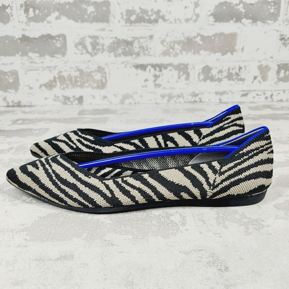NEW Rothy’s The Point Zebra Black/Cream Ballet Flats O401